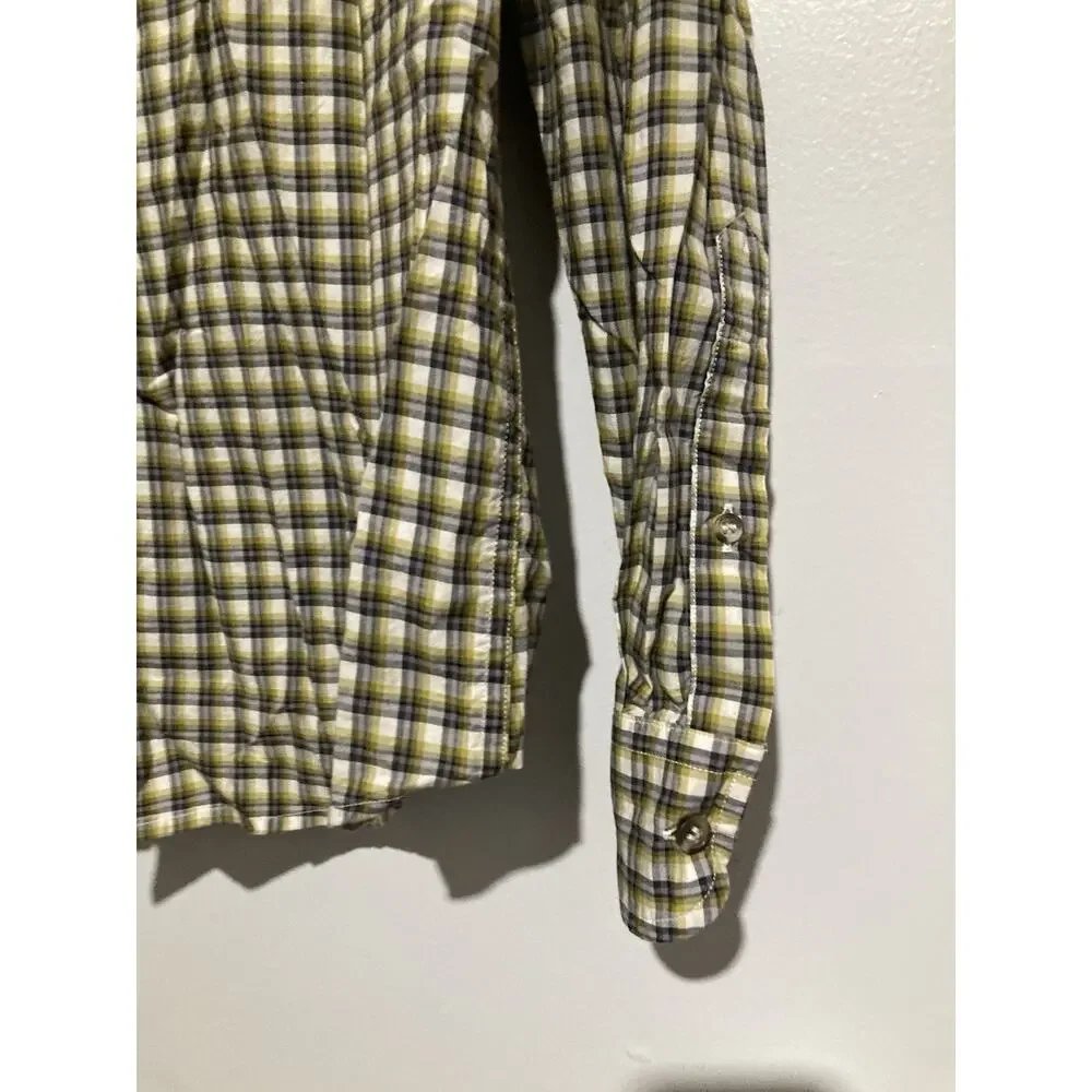BANANA REPUBLIC MENS PINK PLAID BUTTON DOWN SHIRT Large UNTUCKED FIT